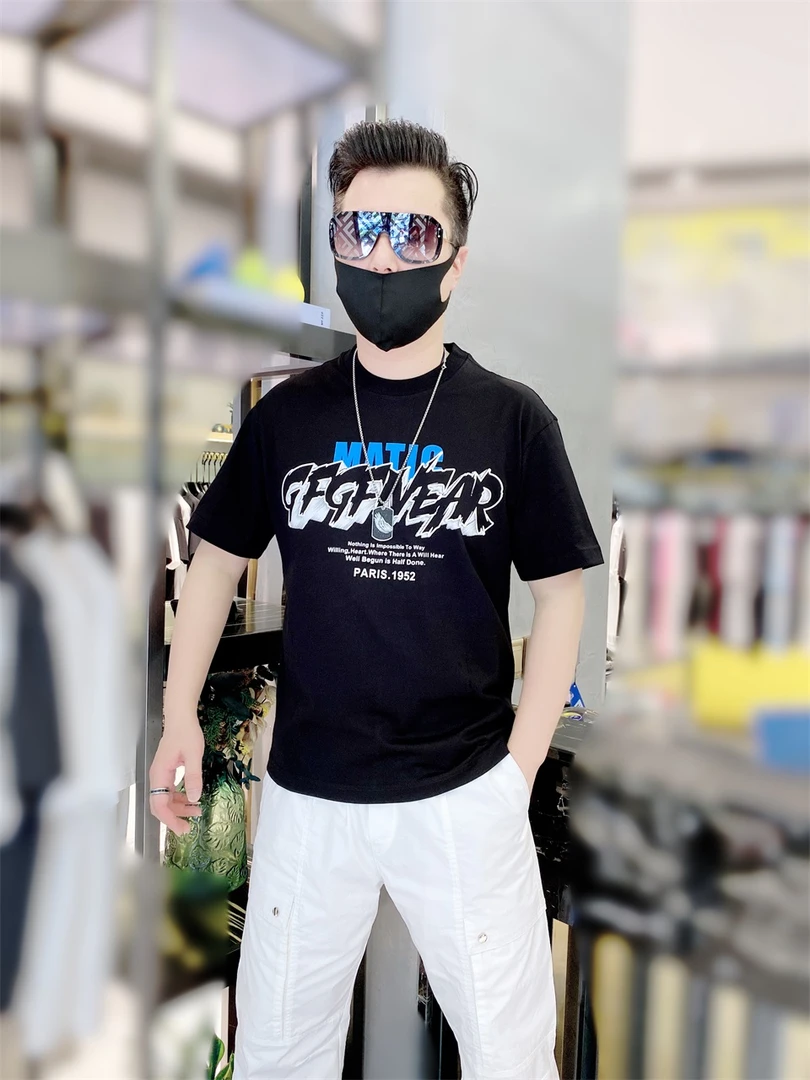 【陈先生】纯棉休闲时尚半袖黑色潮流圆领宽松夏季大码百搭个性印花