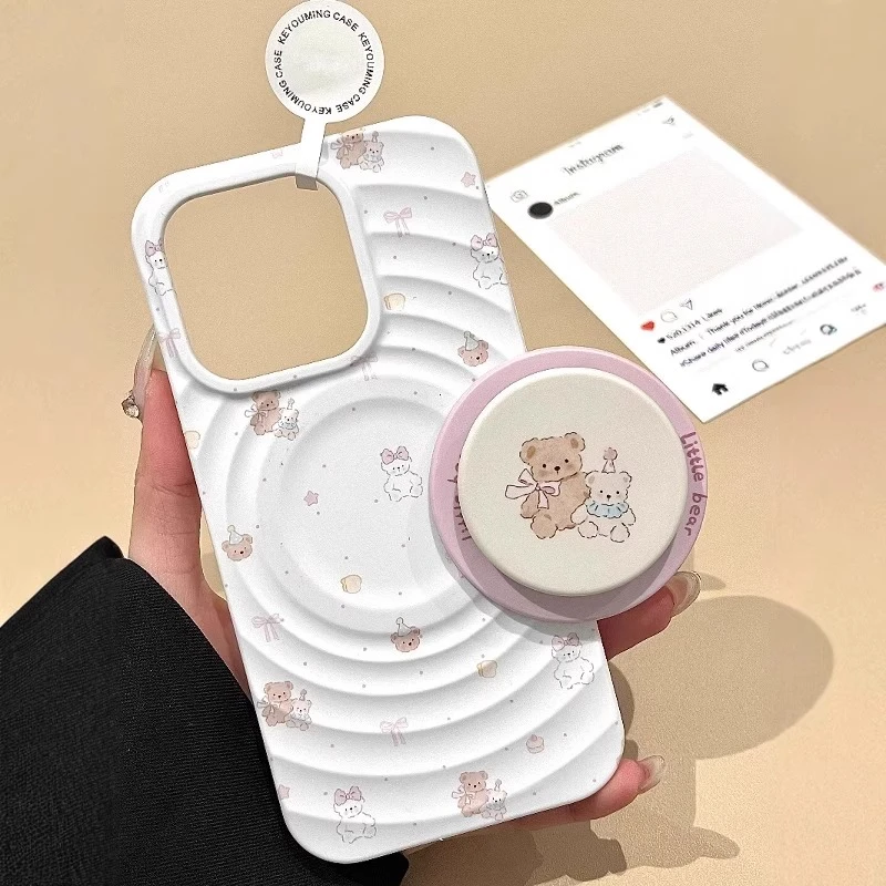 礼帽小熊适用苹果16promax手机壳磁吸支架女卡通可爱简约全包防摔