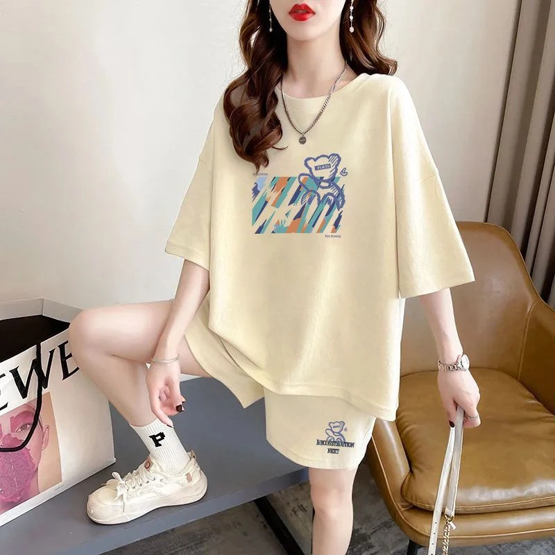 品牌女装洋气显瘦百搭大码ins半袖夏季薄款宽松休闲运动套装学生