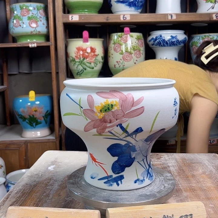陶瓷口22青花荷花新款新款陶瓷陶瓷陶瓷