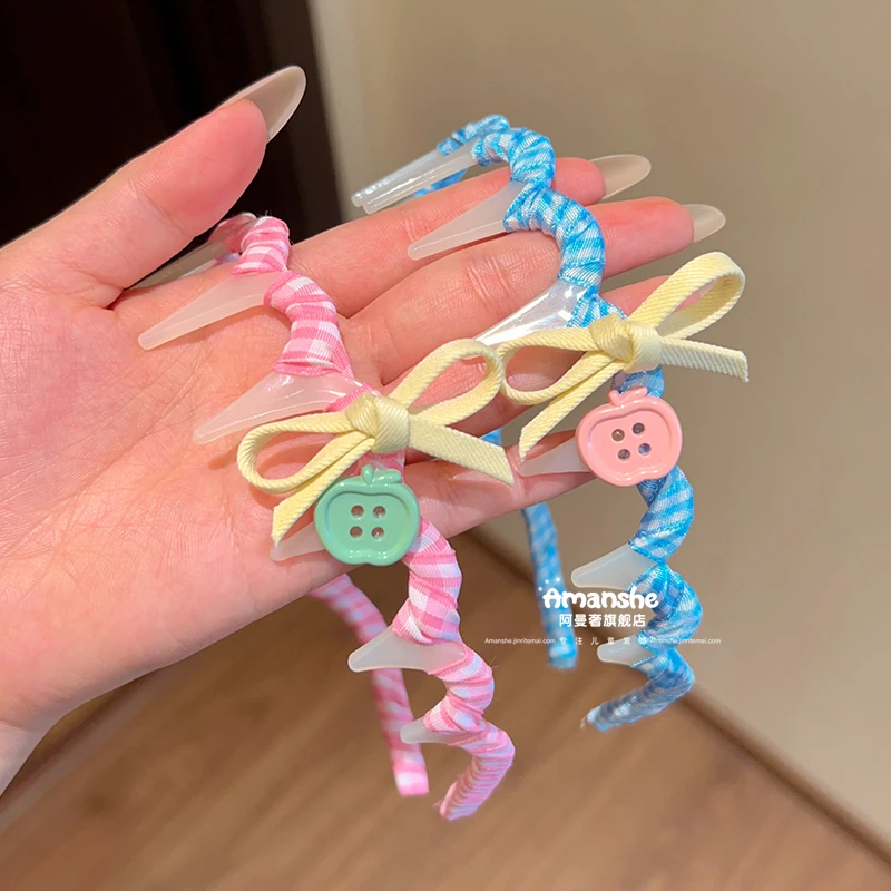 儿童可爱撞色蝴蝶结发箍韩系格子波浪带齿头箍增高颅顶发卡发饰