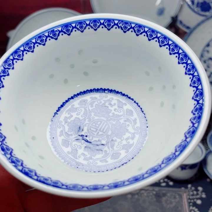 青花玲珑5寸饭碗吉祥如意