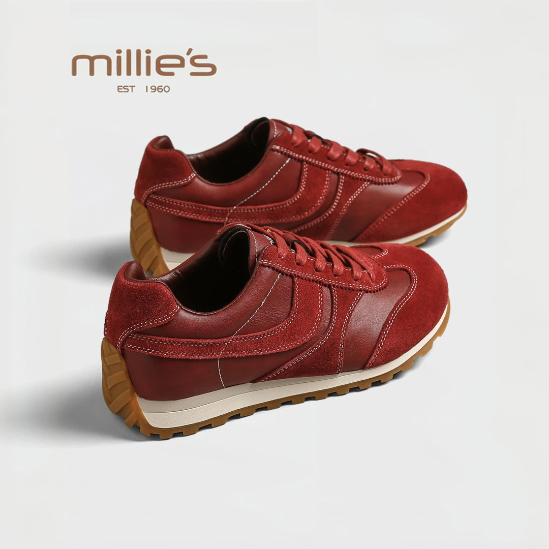 MILLIE'S/妙丽 2025新款复古百搭平底休闲运动板鞋方头德训鞋女