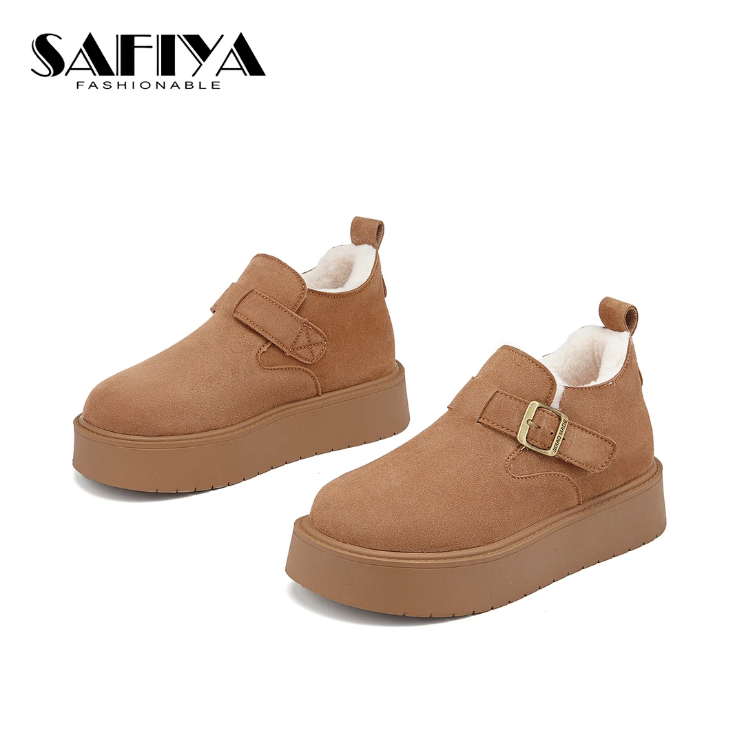 索菲娅Safiya2024冬季新款厚底加绒保暖百搭休闲勃肯鞋SF44118A40