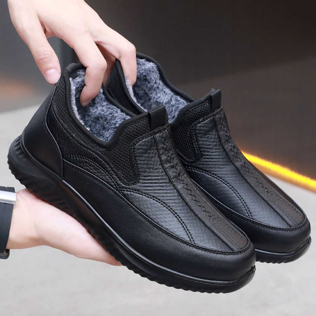 老北京布鞋男冬季加绒加厚保暖中老年休闲棉鞋一脚蹬防滑轻便软底