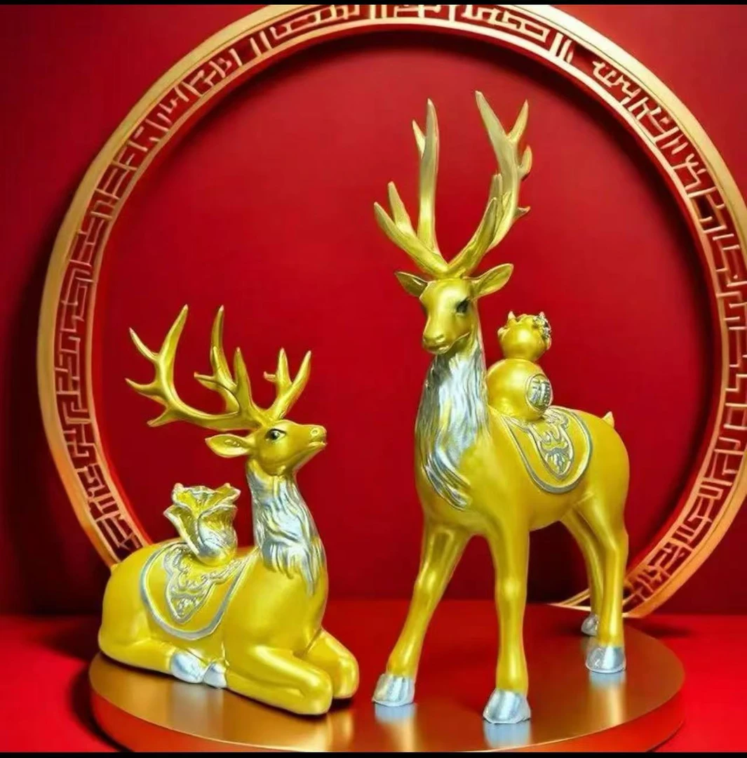 新大号平安摆财鹿摆件客厅电视柜家里高档地台面酒柜入户玄关家居