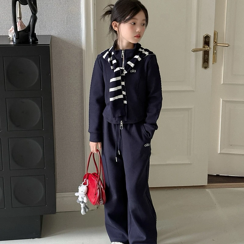女童秋季套装新款春秋季儿童长袖开衫外套长裤直筒裤三件套洋气潮