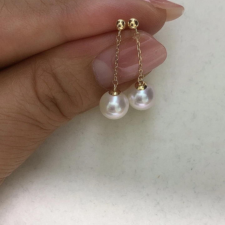 18K金镶嵌耳环7.5-8海水珍珠