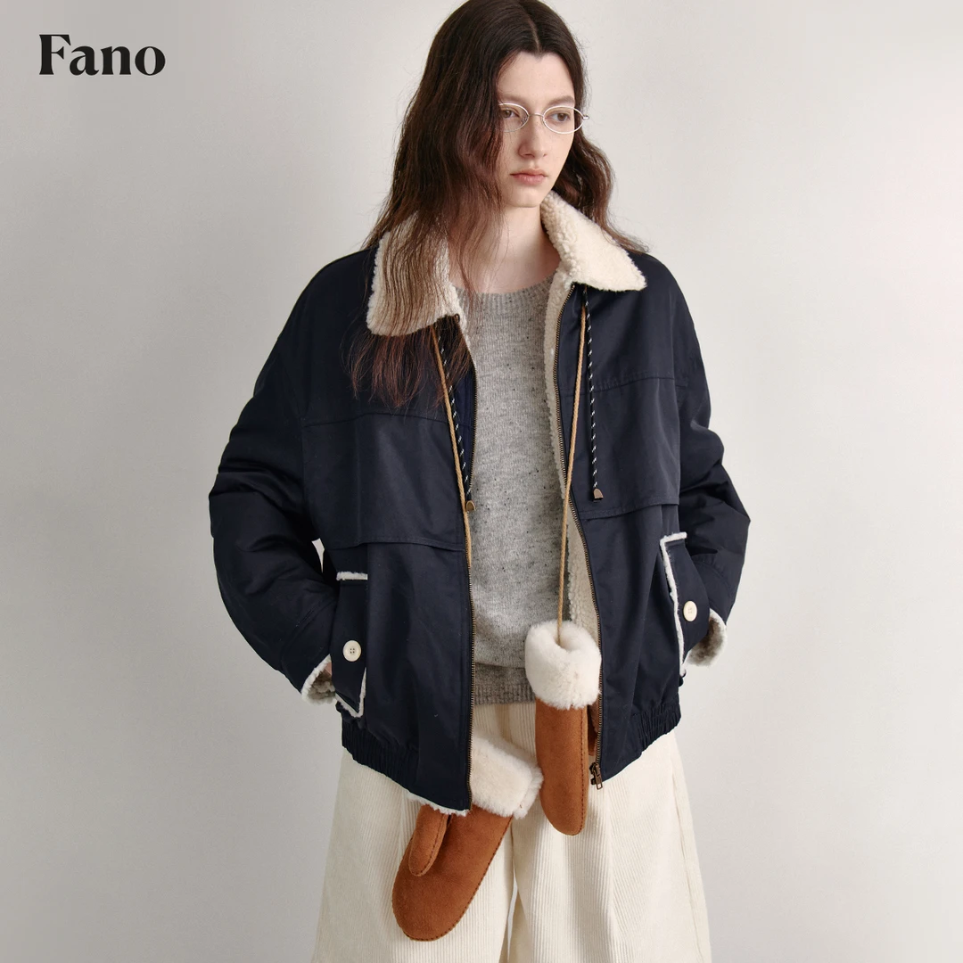 范洛 复古学院"撞色拼接"高保暖度短外套FD24W378推广