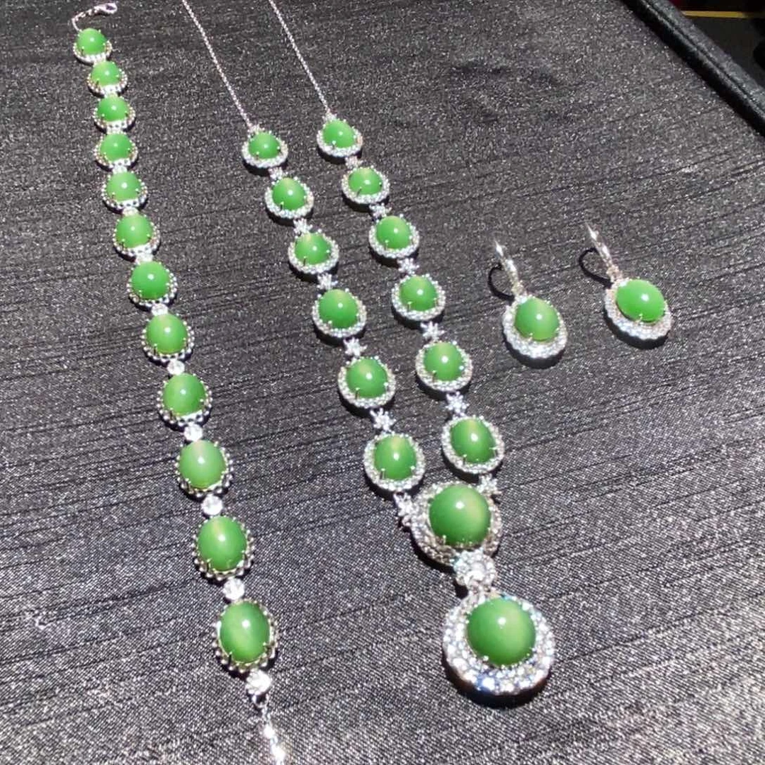 和田玉颈饰银S925镶嵌苏*