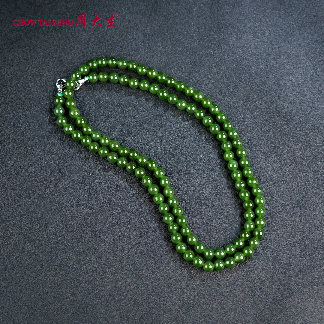 周大生 【碧涛】和田玉碧玉阳绿满串珠项链约6mm 多样性发货XSXL011