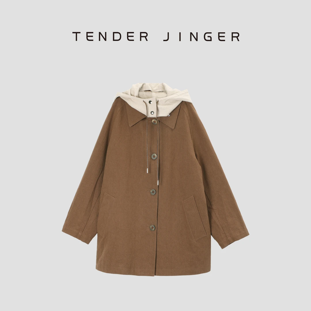 Tender Jinger简约连帽气质通勤风衣外套T53DEN41189