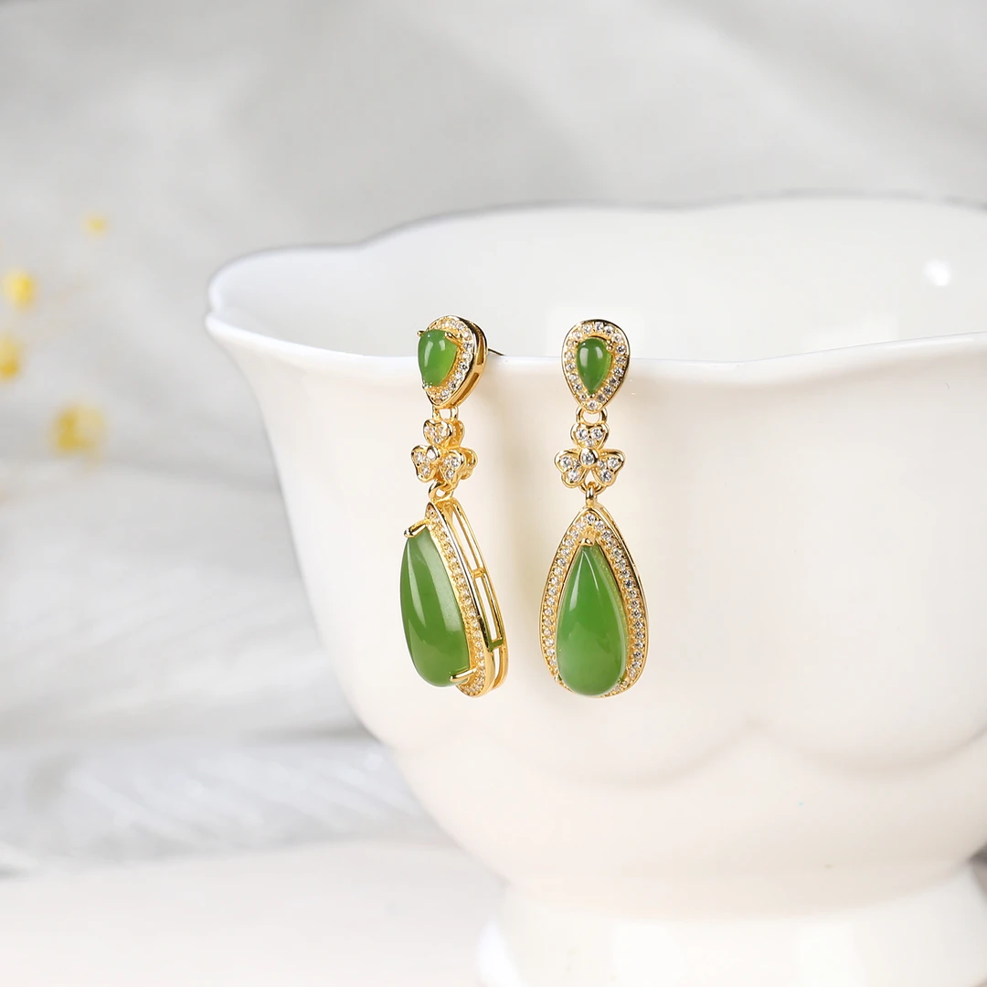 【麦子家族】天然和田玉水滴耳坠S925耳坠气质时尚CD0925