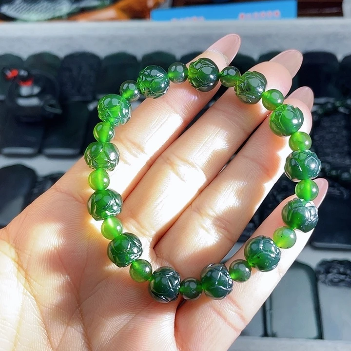 蛇纹石玉未镶嵌挂件泰山玉莲花手串