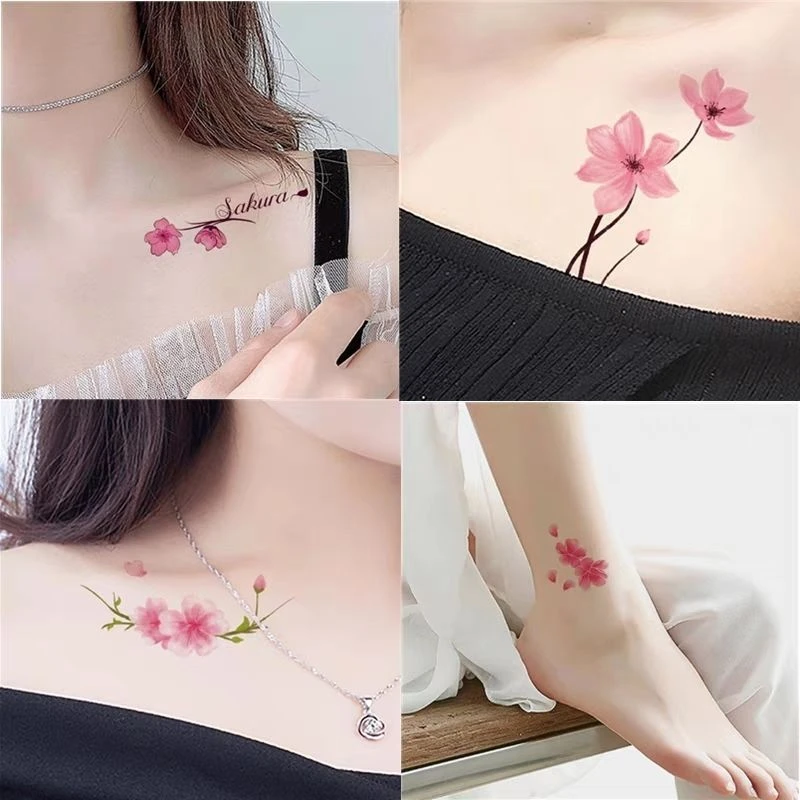 持久仿真ins风手部锁骨手腕遮疤小花朵图案贴纸樱花纹身贴防水女