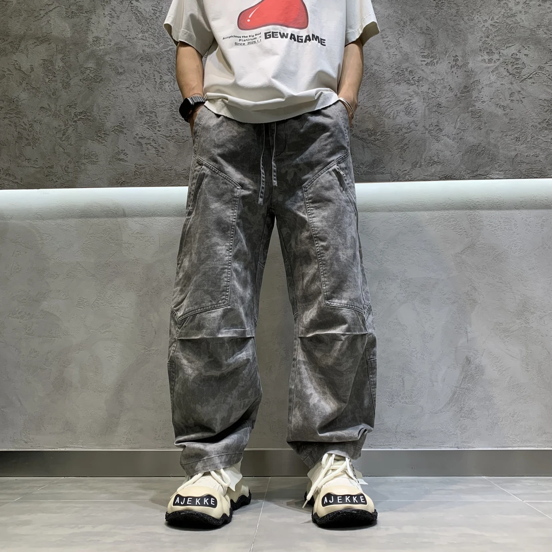 2025秋季新款男士休闲裤阔腿水洗休闲百搭做旧美式直筒工装裤长裤