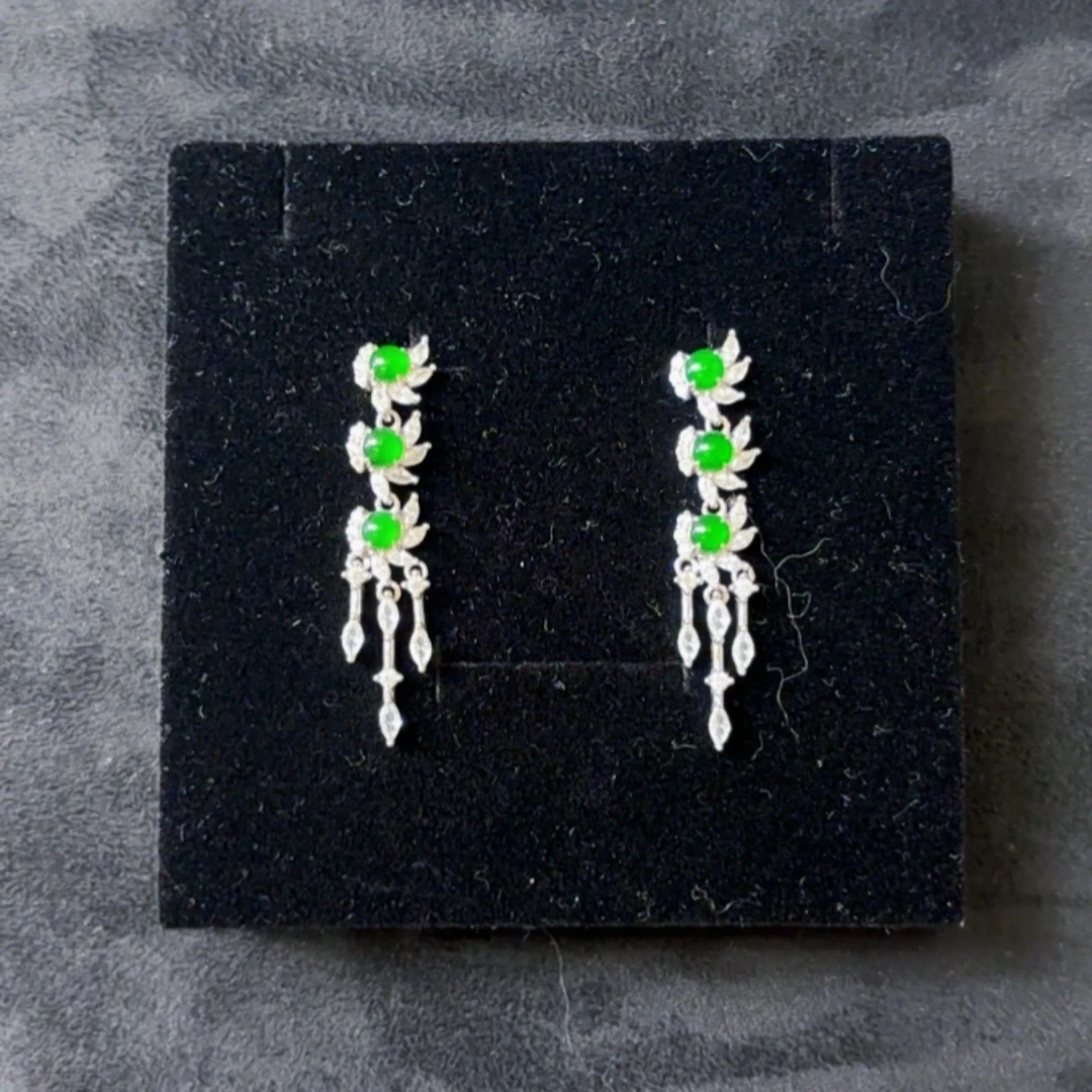 天然翡翠a货流苏耳钉