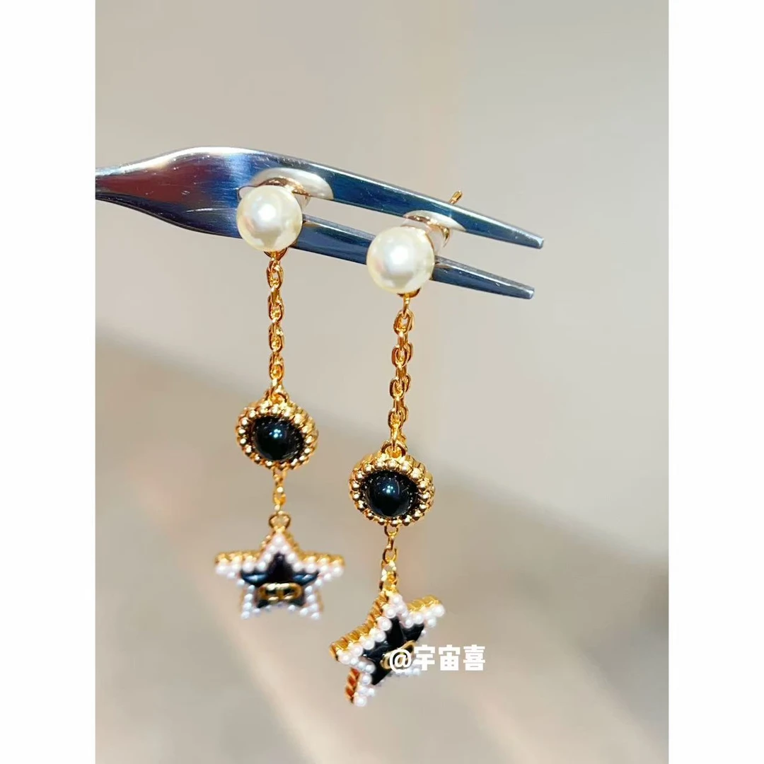 铜合金大理石耳饰 D2-131【韦雪流苏石头贝珠五角星耳钉】