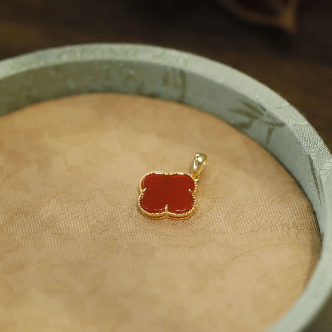 麦麦【幸运】天然玛瑙+925 四叶草 红玛瑙 吊坠 多样性发一