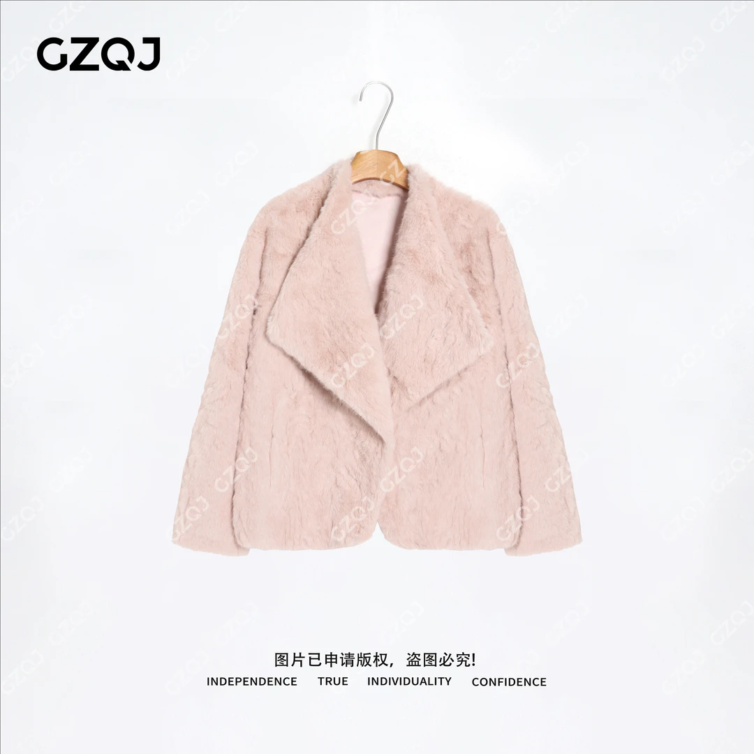 老琴私服【糯米团子】洋气减龄翻领厚款长袖毛毛外套女冬款 35113