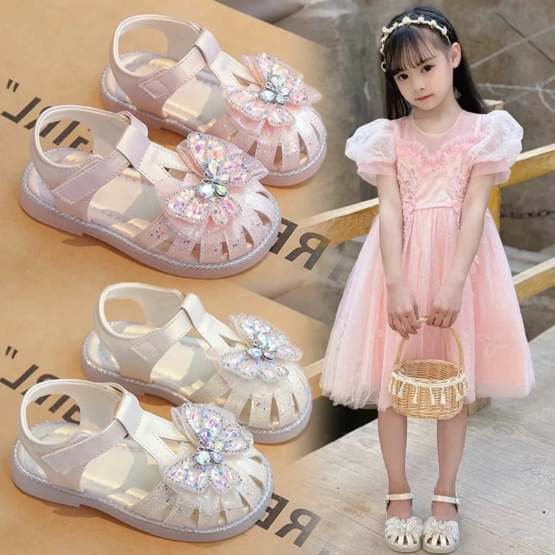 儿童凉鞋公主鞋2025夏季新款女童包头水晶鞋宝宝鞋子小女孩蝴蝶结