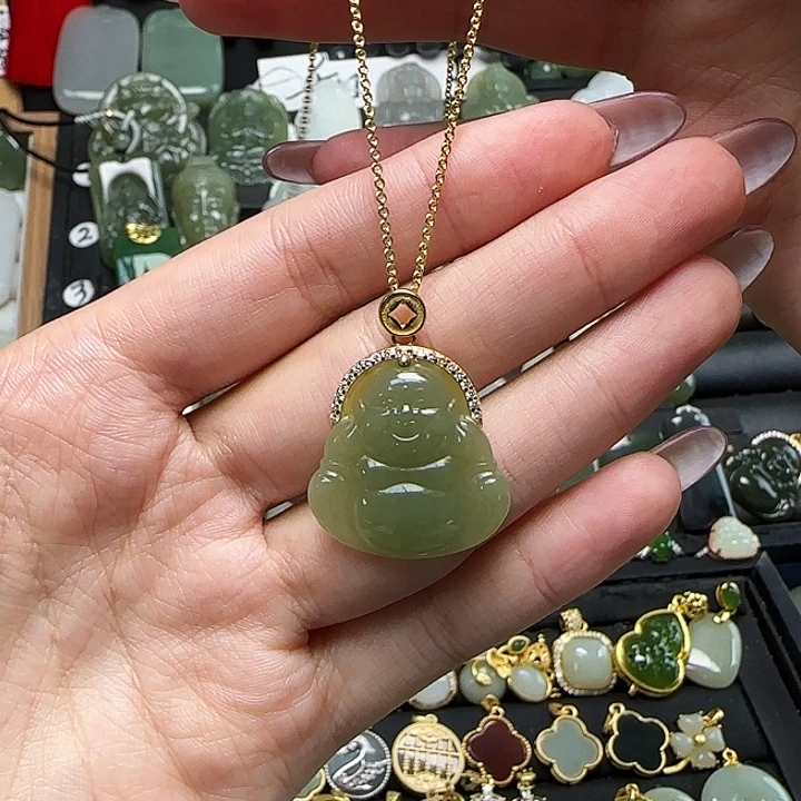 和田玉银S925镶嵌吊坠(赠链)