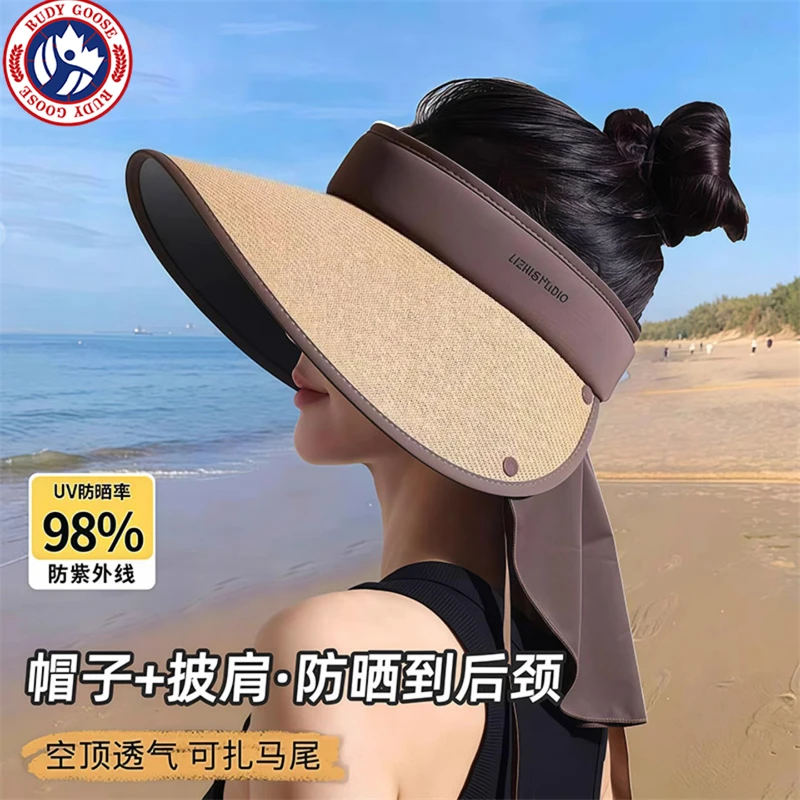 RUDY GOOSE遮阳帽UPF50+大帽檐夏季骑车空顶防晒帽女uv遮脸太阳帽