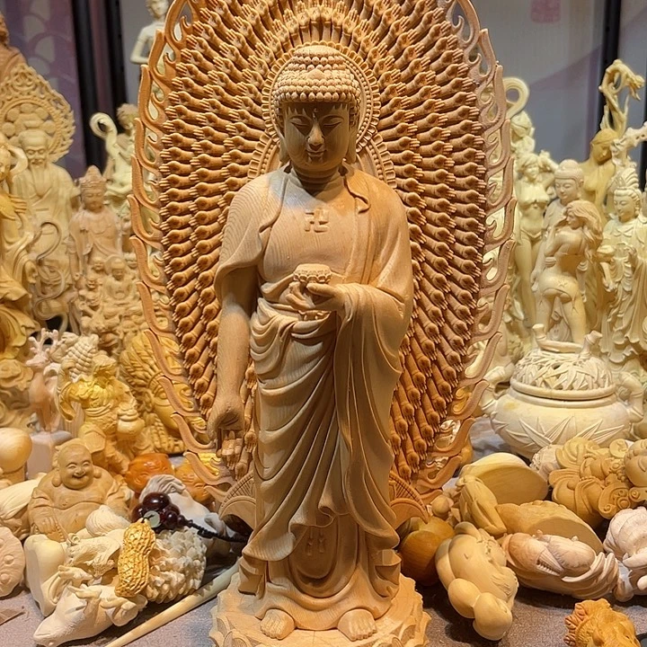 黄杨木带背屏阿弥陀佛