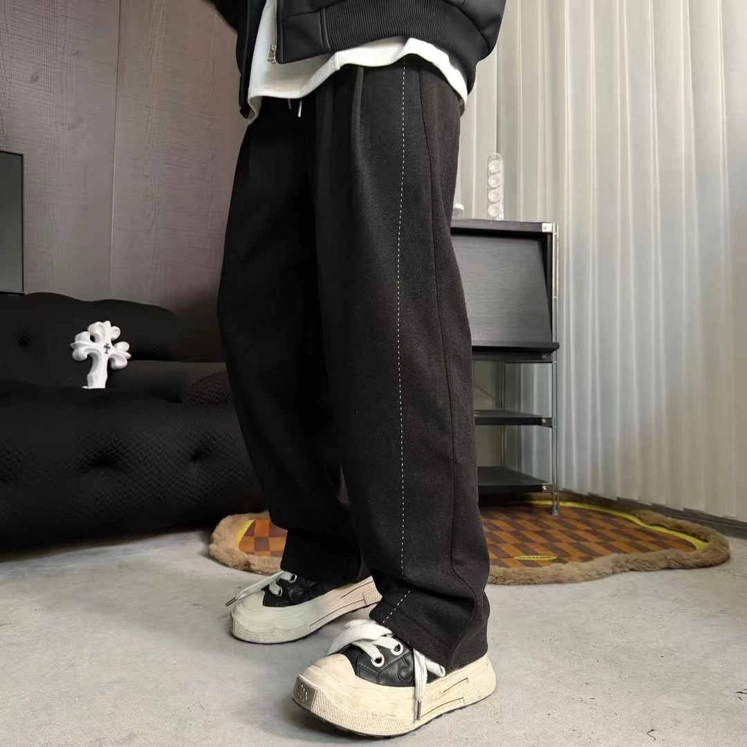 【YUZE】冬季加绒加厚磨毛明线设计直筒宽松百搭休闲裤情侣款CK001