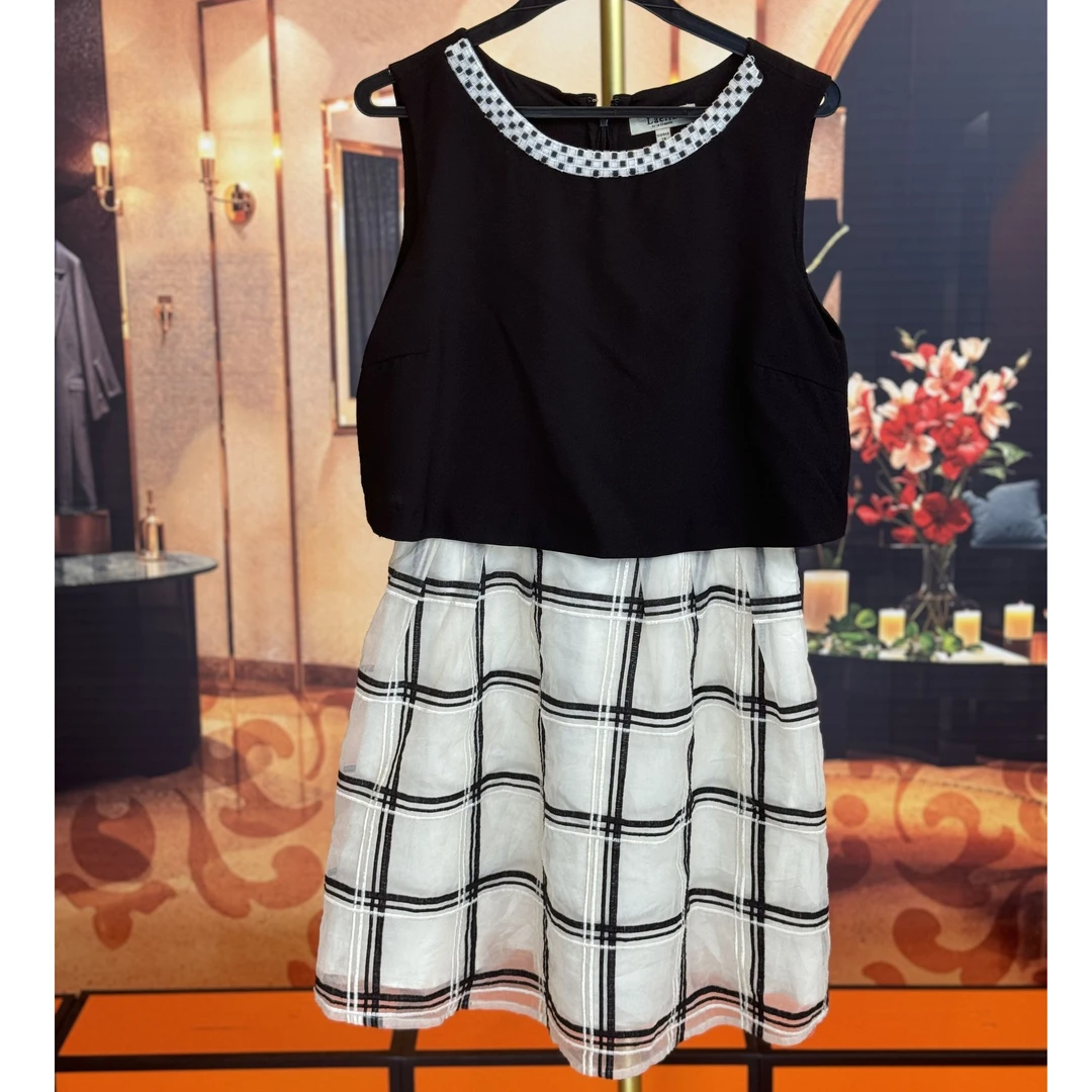 Q8专柜同款小香风假两件拼接连衣裙女夏季2025新款法式连衣裙