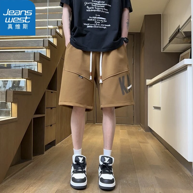 真维斯2025年休闲裤宽短裤青少年薄款时尚菠萝格字母发泡五分短裤