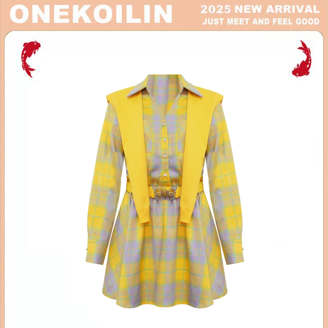 OneKoilin“魔法学院”撞色色织格纹披肩连衣裙套装 MFXY