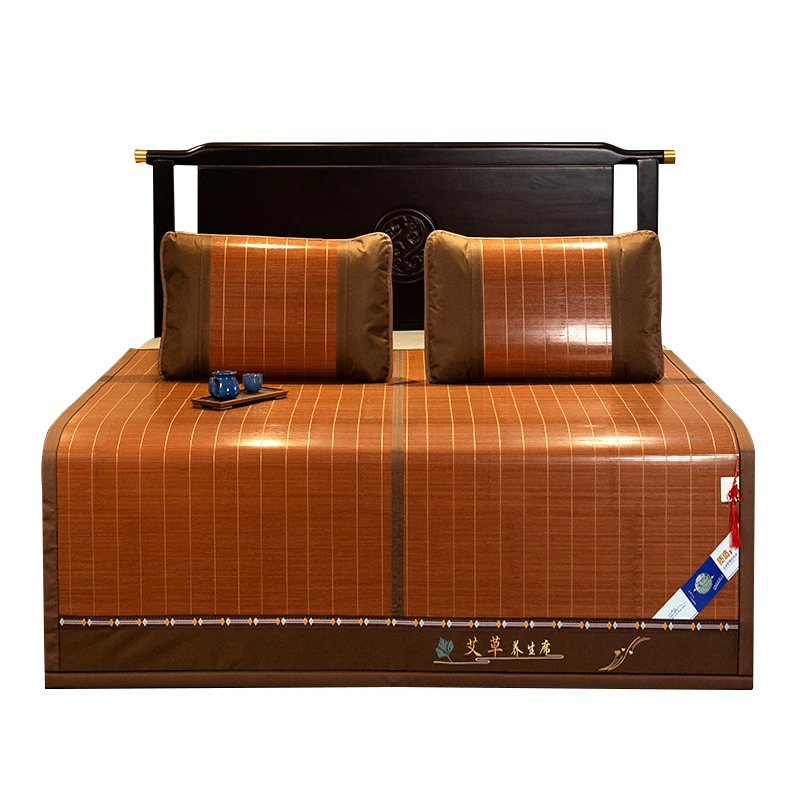 艾草竹席可折叠双面直筒加厚席子碳化席母婴可用裸睡夏季天然凉席