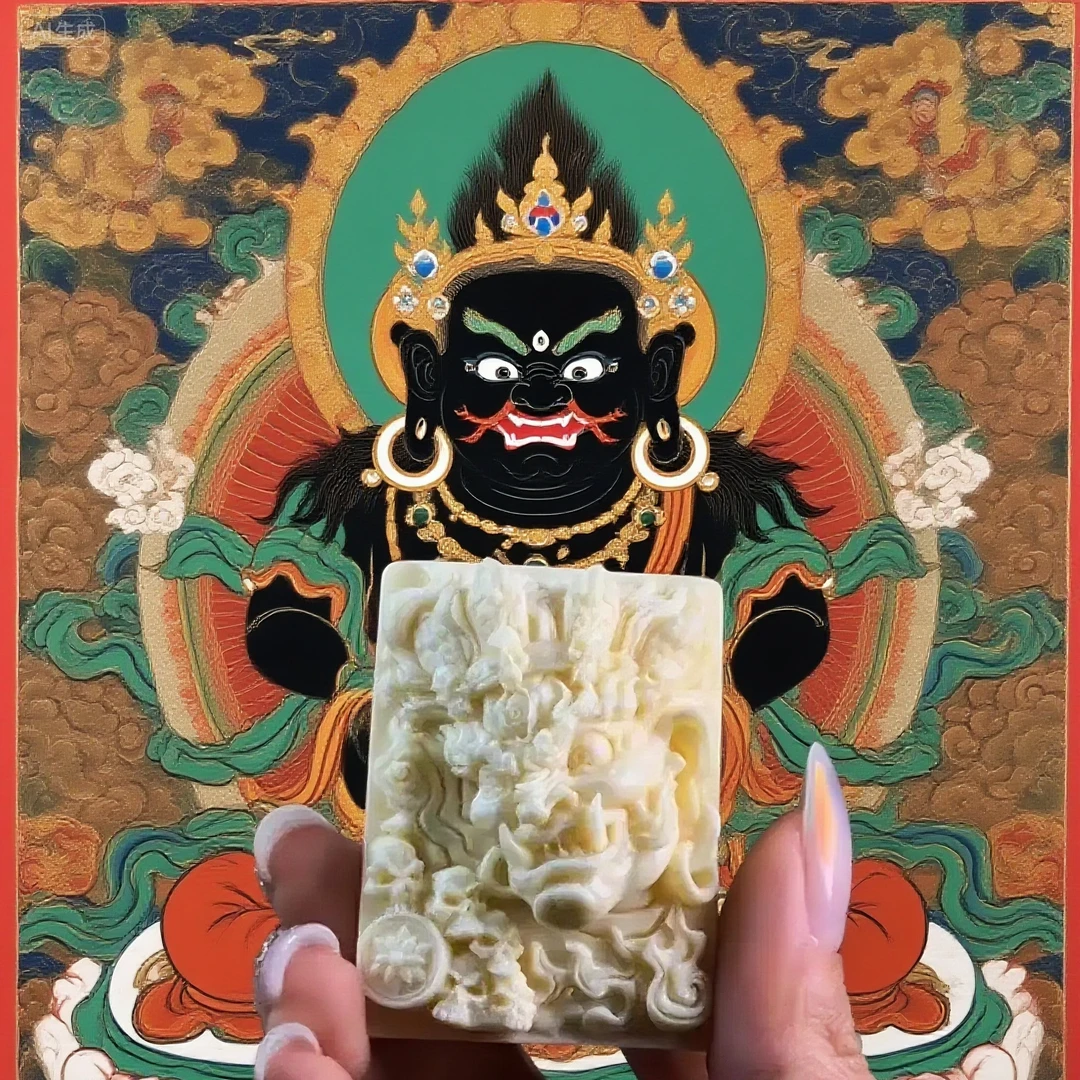 藏传财神大黑天吊坠手工雕刻长辈七夕男友礼物