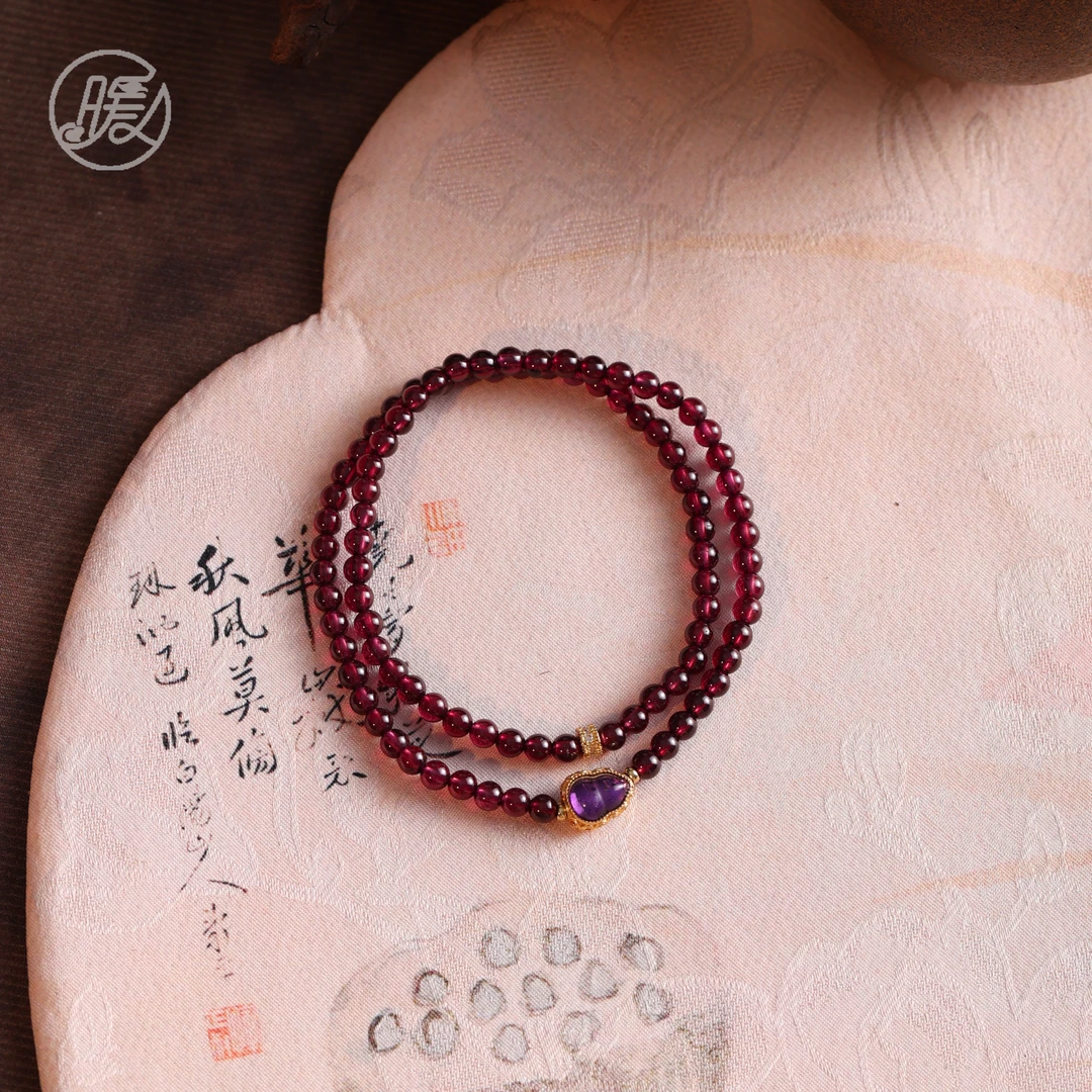Nuanyan/暖言双圈石榴石手串4mm搭配葫芦配件手链D3279多样性发一