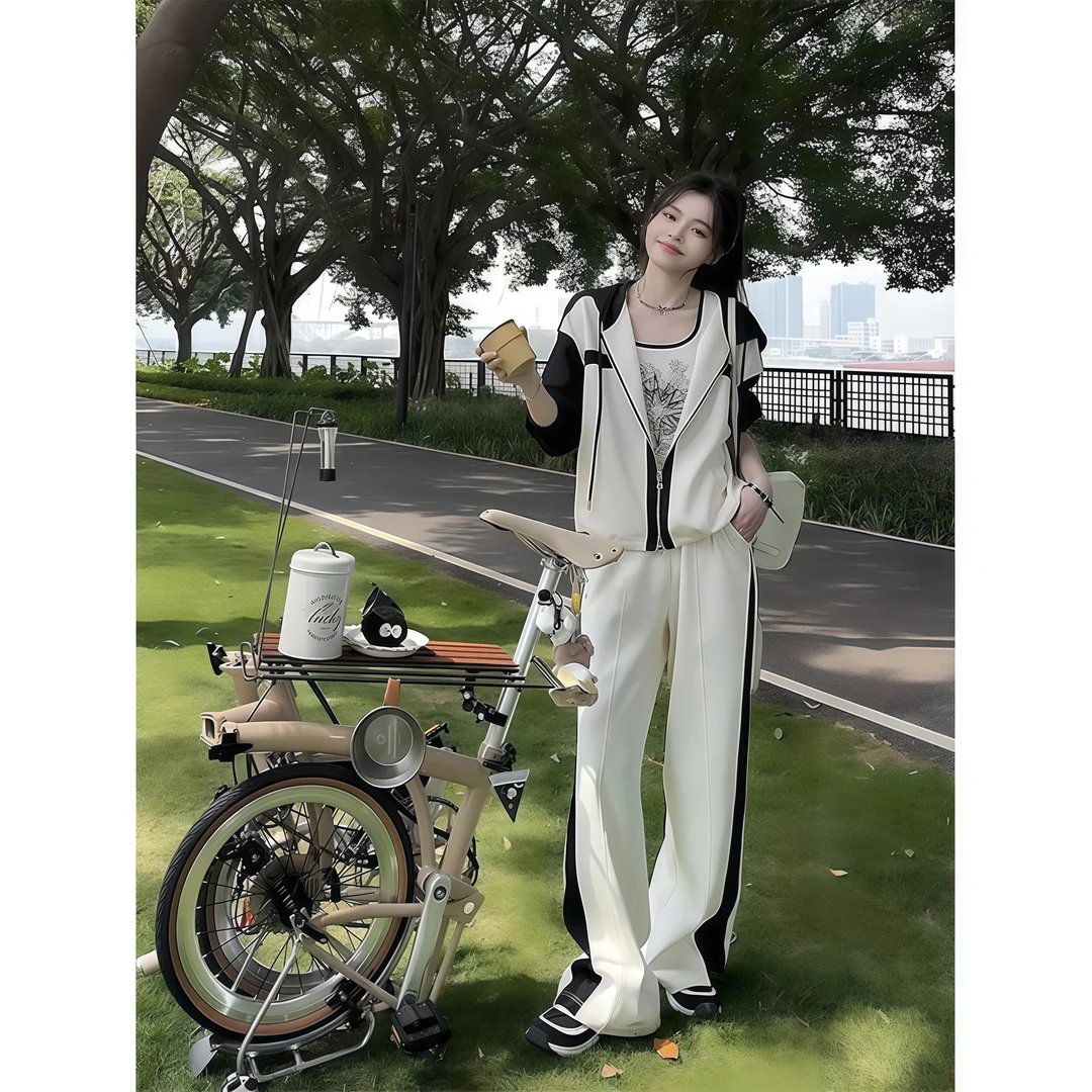 吞吞春夏季【不想上班】偷懒法宝 撞色休闲直筒松紧腰显瘦卫裤女