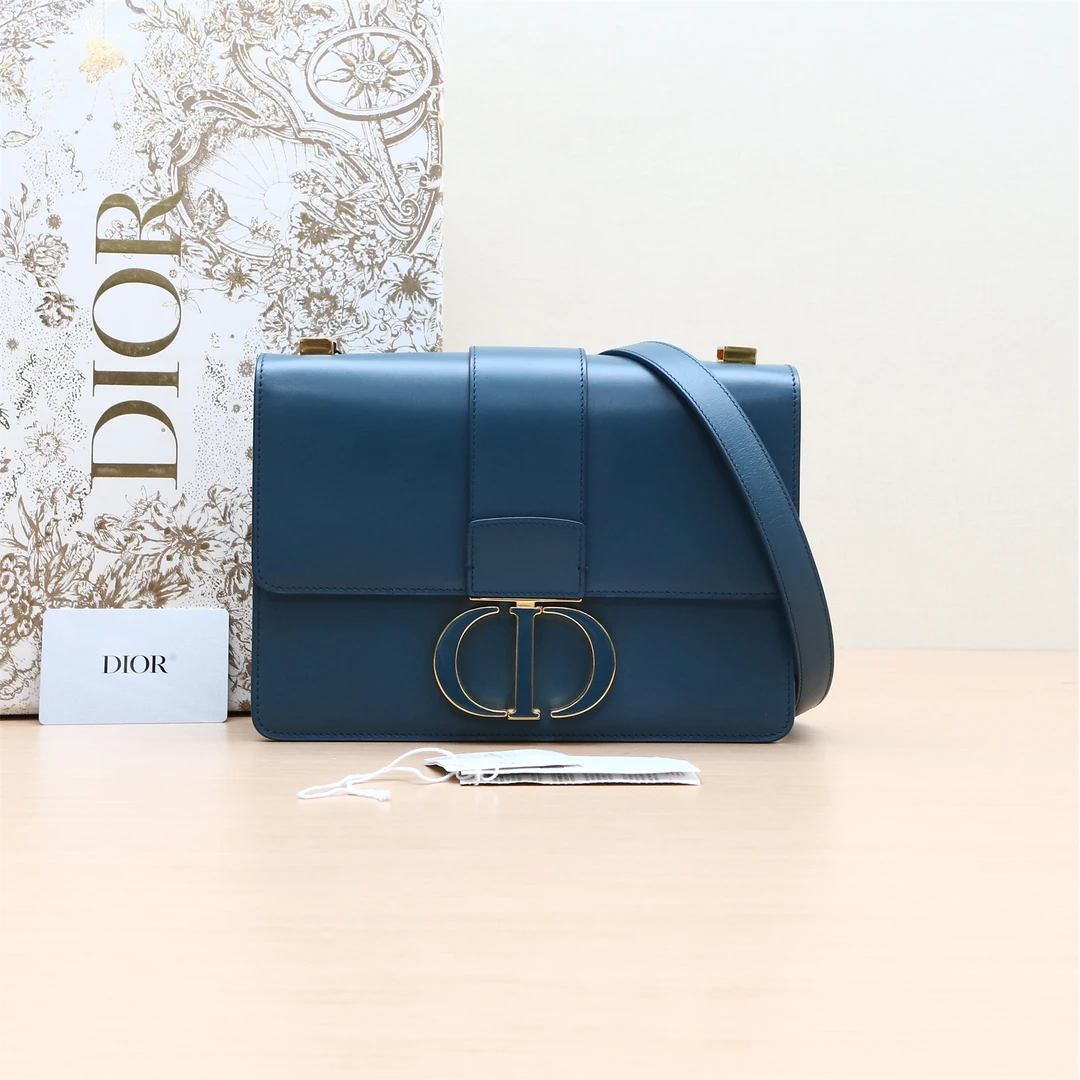 99新 DIOR/迪奥 活动黑黑30Montaigne 蒙田 大号 珐琅扣 单肩包