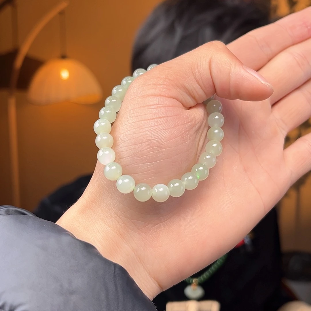 和田玉手串未镶嵌晴水手串有包容