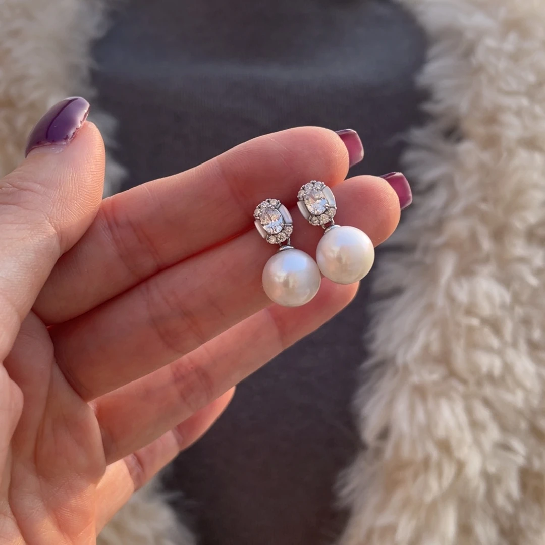 淡水珍珠耳饰银S925镶嵌