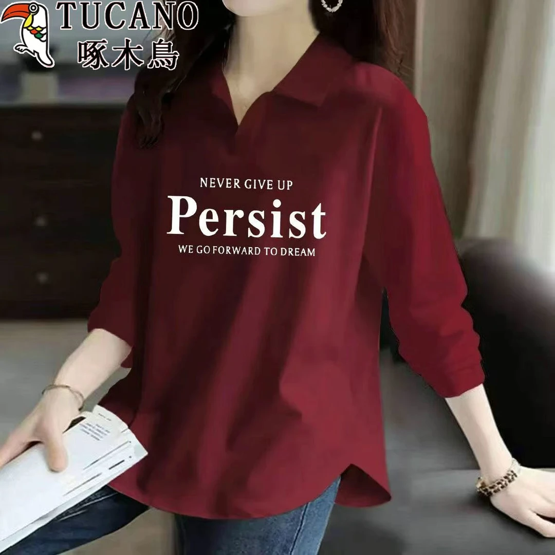 啄木鸟长袖女装polo衫秋冬新款洋气百搭老钱风松弛感大码遮肉上衣