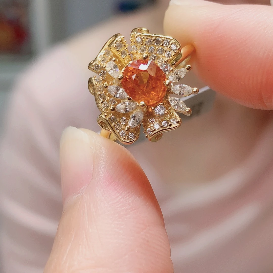 戒指银S925镶嵌石榴石（芬达石）