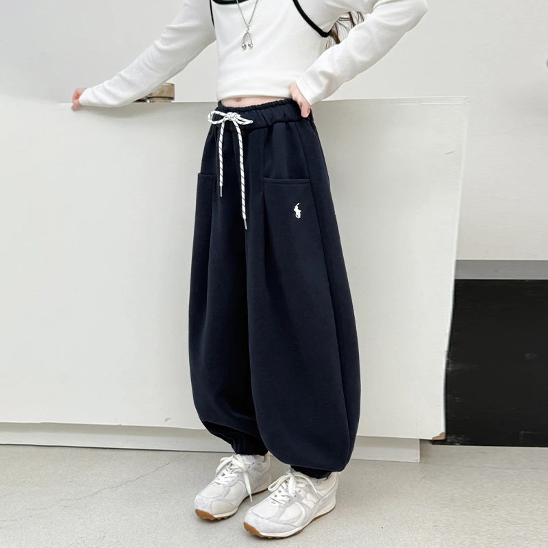 儿童秋装2025新款大女童装宽松裤子春秋款运动卫裤秋季阔腿直筒裤