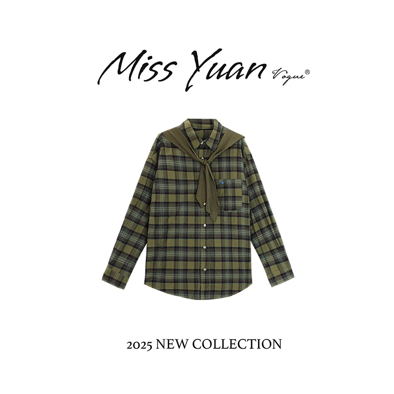 M.Y. 媛总 2025秋季新款格纹百搭休闲长袖衬衫上衣MY2253D