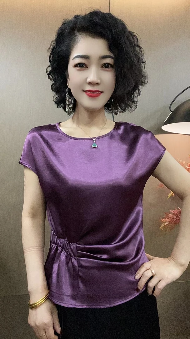 2025春夏新款短袖圆领气质洋气大气时尚纯色收腰女士打底衫#85429