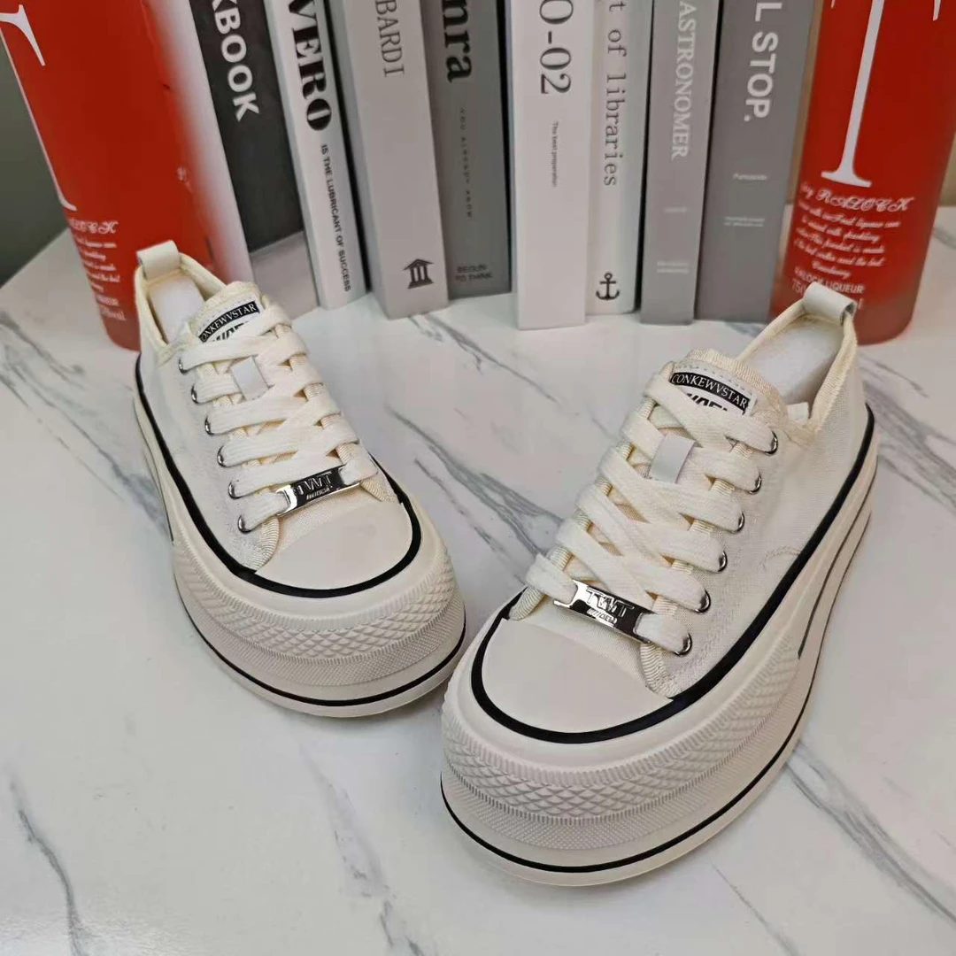 夏季板鞋厚底休闲板鞋时尚系带bra包头小白鞋白色布鞋72-591