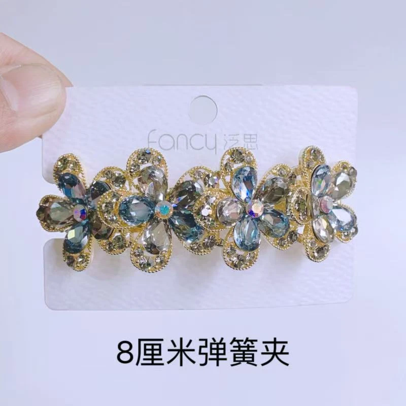 新款后脑勺发卡钻妈妈水晶夹发夹妈妈款精致高端一字弹簧发夹大号