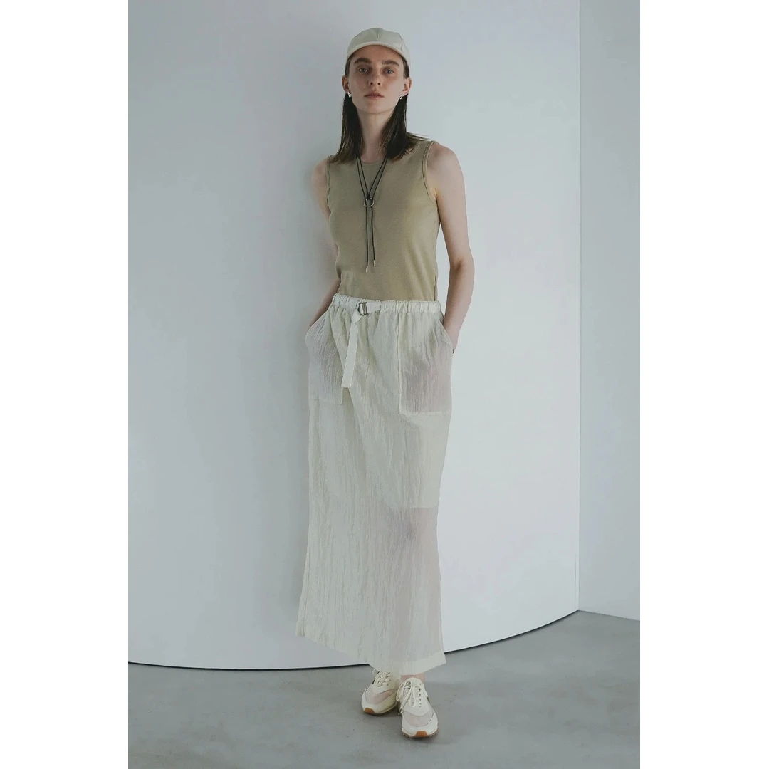 【MonTendre】夏季新款 M 休闲百搭纯色腰带尼龙光泽透视直筒半身裙