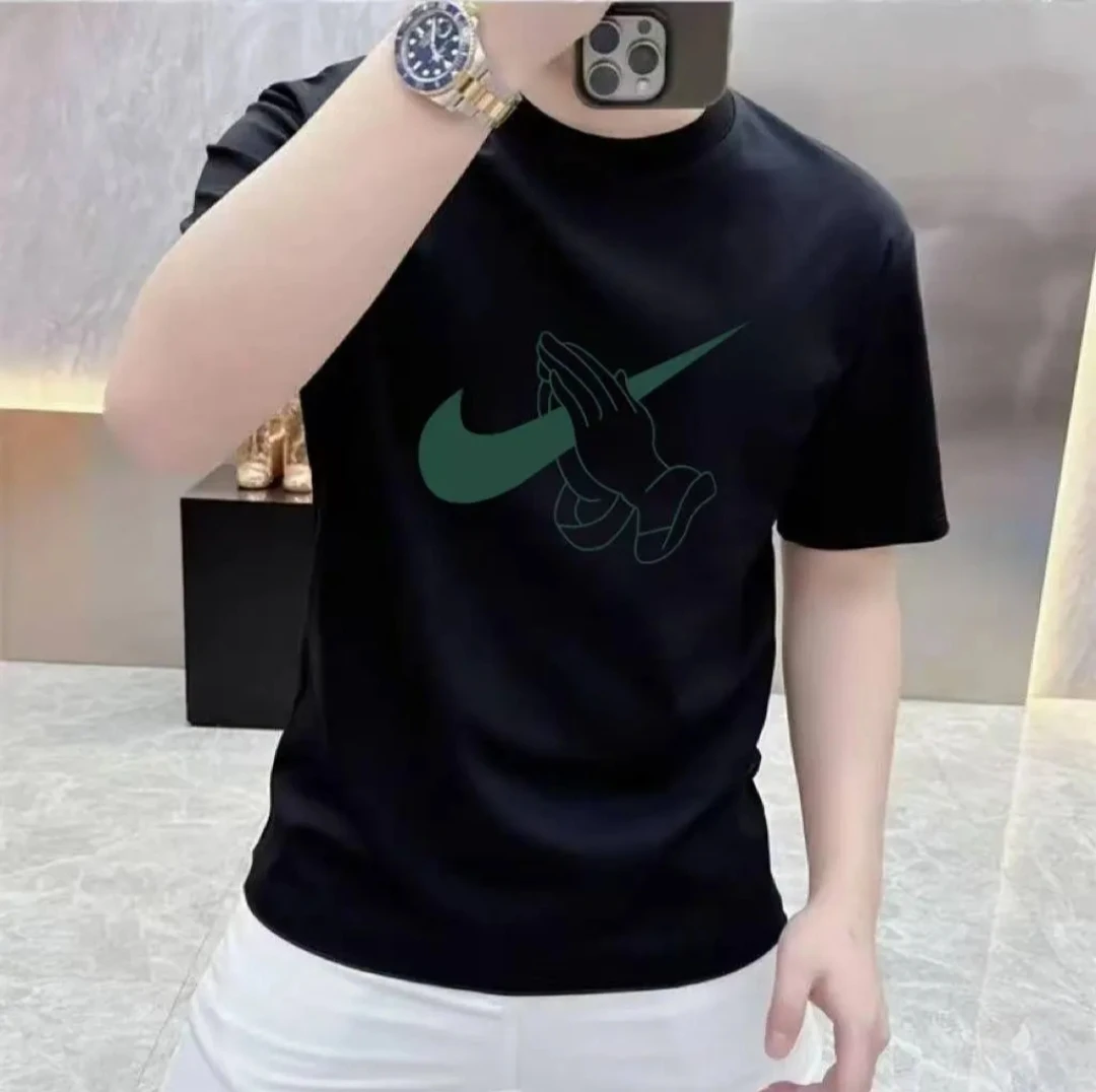 短袖青年宽松型男士丝光亮片T恤半袖纯棉休闲ins上衣圆领轻奢