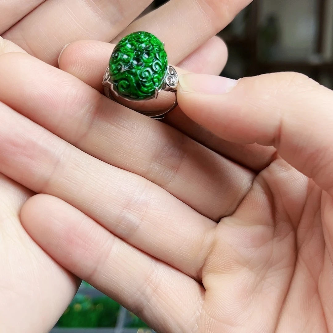 翡翠戒指银S925镶嵌戒指
