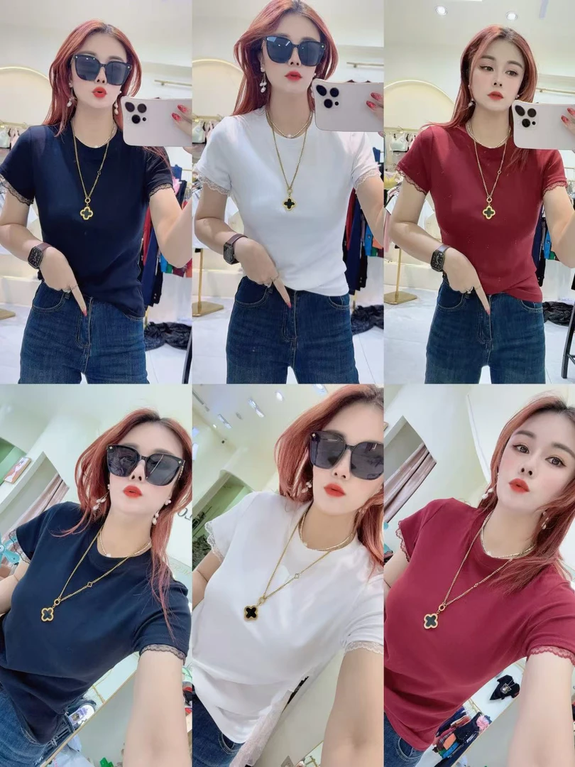 新款拼接蕾丝特色圆领百搭上衣8550